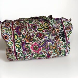 Vera Bradley Viva La Vera Large Floral Cotton Overnight Weekender Bag Excellent!